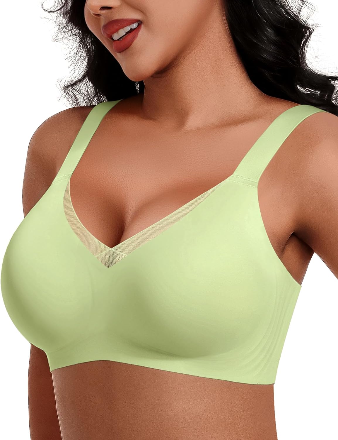 HORISUN Seamless Mesh Lace Bras for Women No Underwire Wireless Bras with Support and Lift Full Coverage Deep V Bralettes