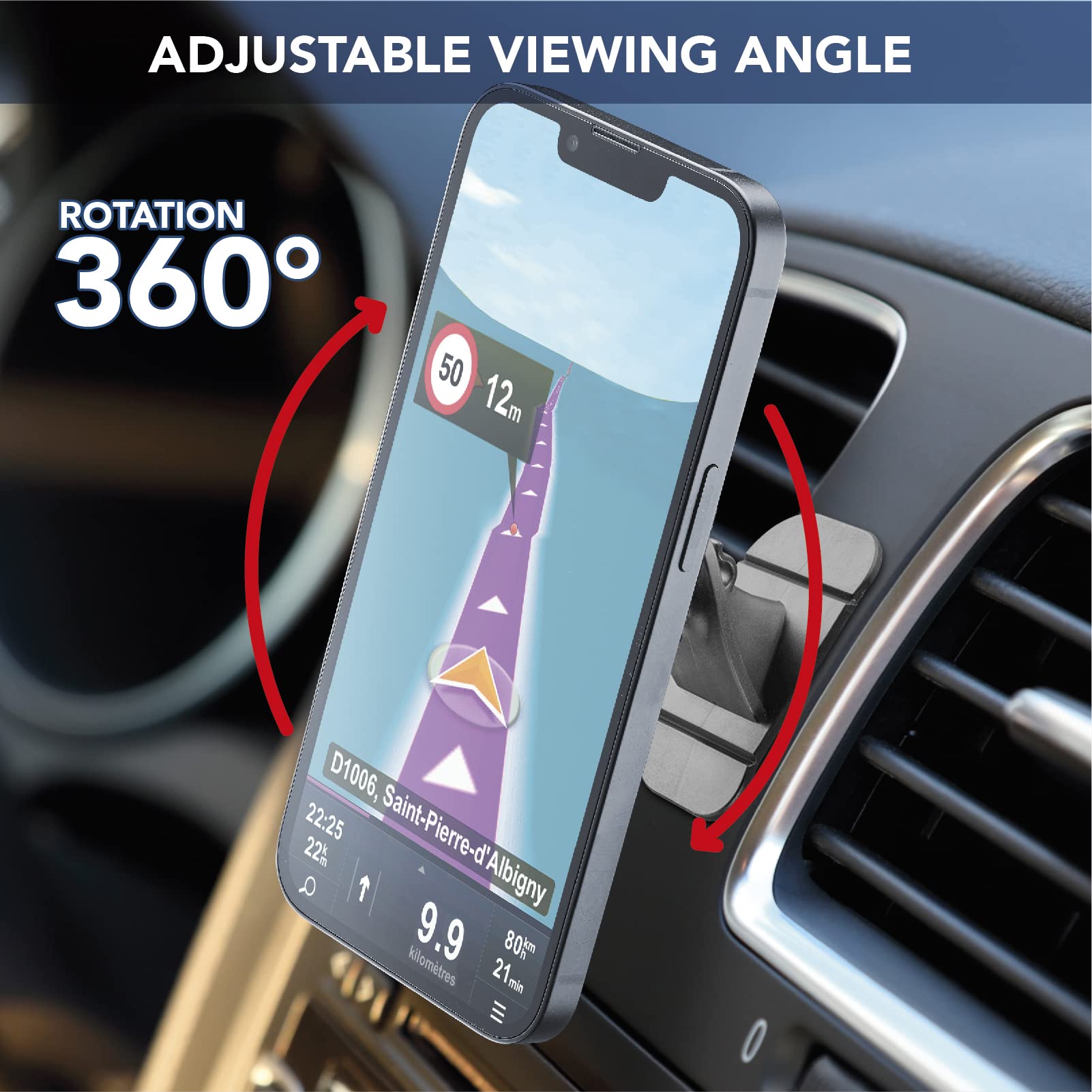 Support Téléphone Voiture Magnétique - Ventouse Rotative 360° - Aimant Puissant - Compatible Tous Smartphones