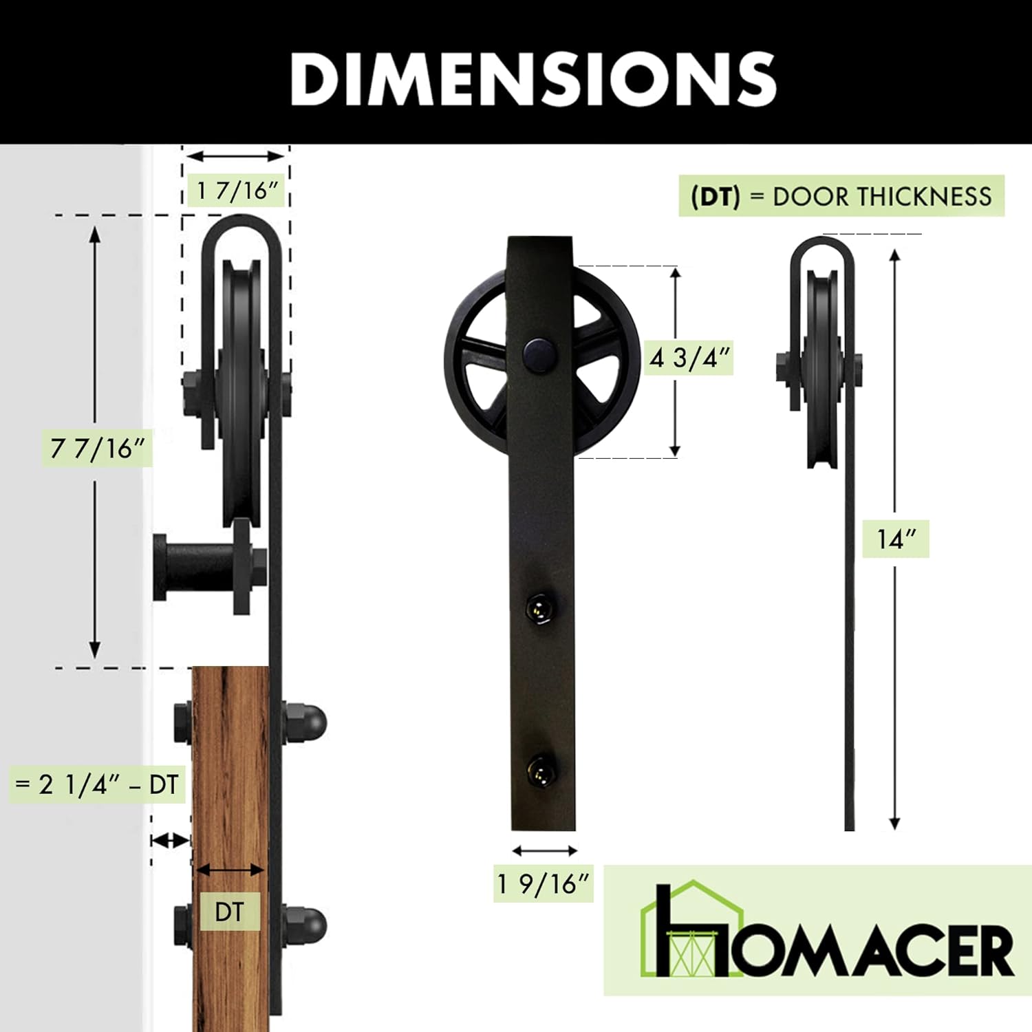 Homacer Black Rustic Extra Roller Set, Includes Two Rollers with Nuts, Bolts, and Washers, Two Door Stoppers, Two Anti-Jump Pads, and One Floor Guide (Spoke Wheel Design)