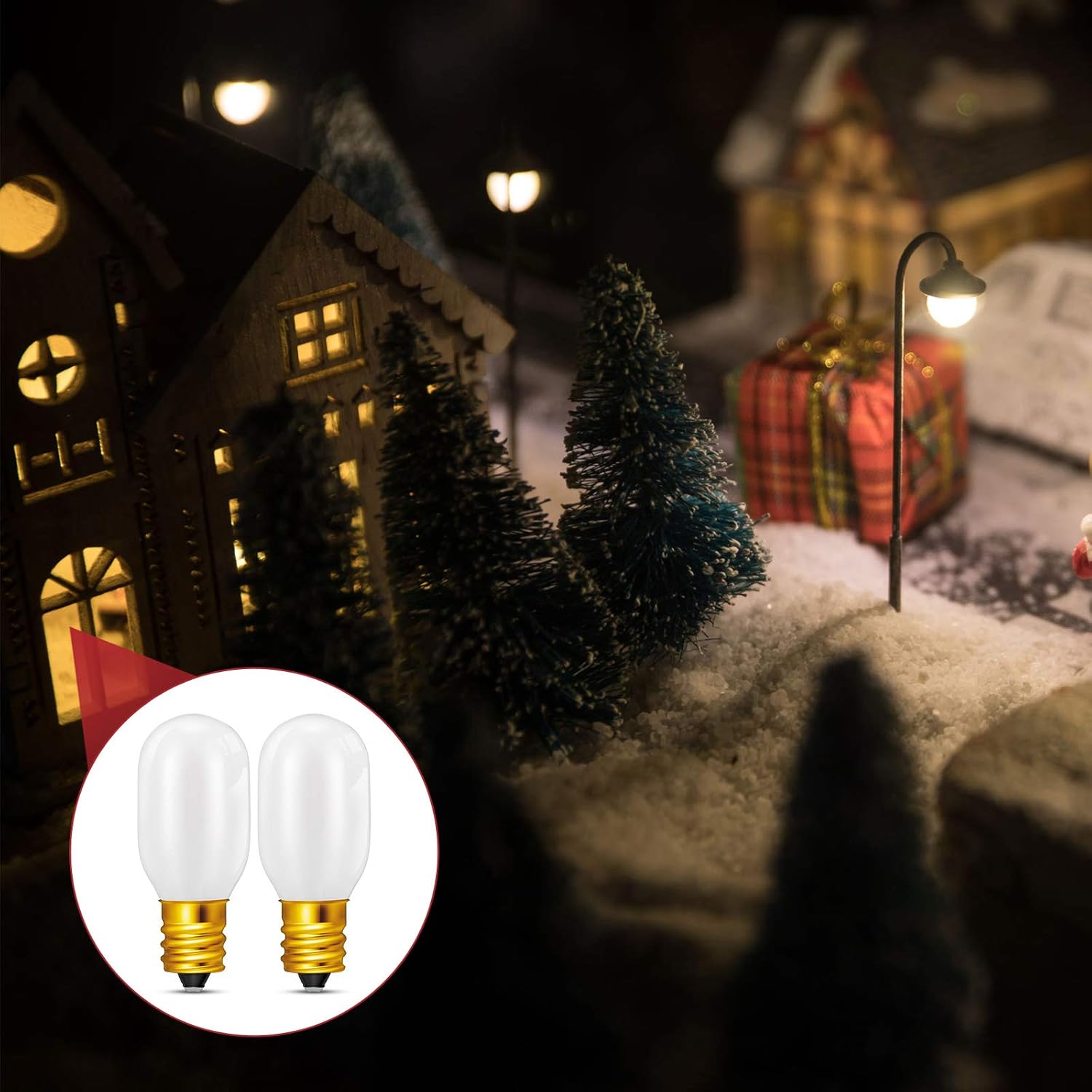 Honoson 12 Pieces Christmas Village Light Bulbs 6 W Replacement Bulbs, E12 Candelabra Base T20 Bulb Accessory for Villages Houses Dept 56, Christmas Tree
