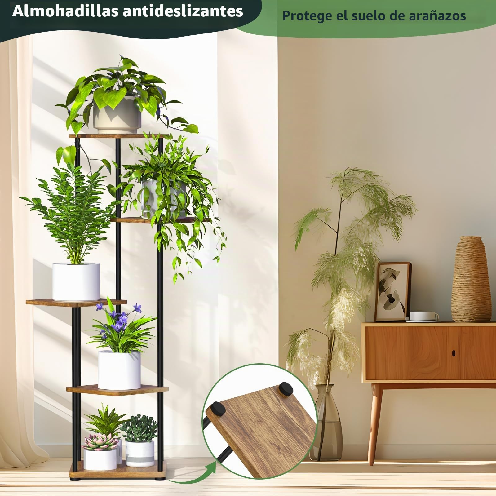 Soporte para plantas de interior, 5 niveles de alto, estante para interior y exterior, estante de exhibición de esquina, estantes de metal para múltiples plantas