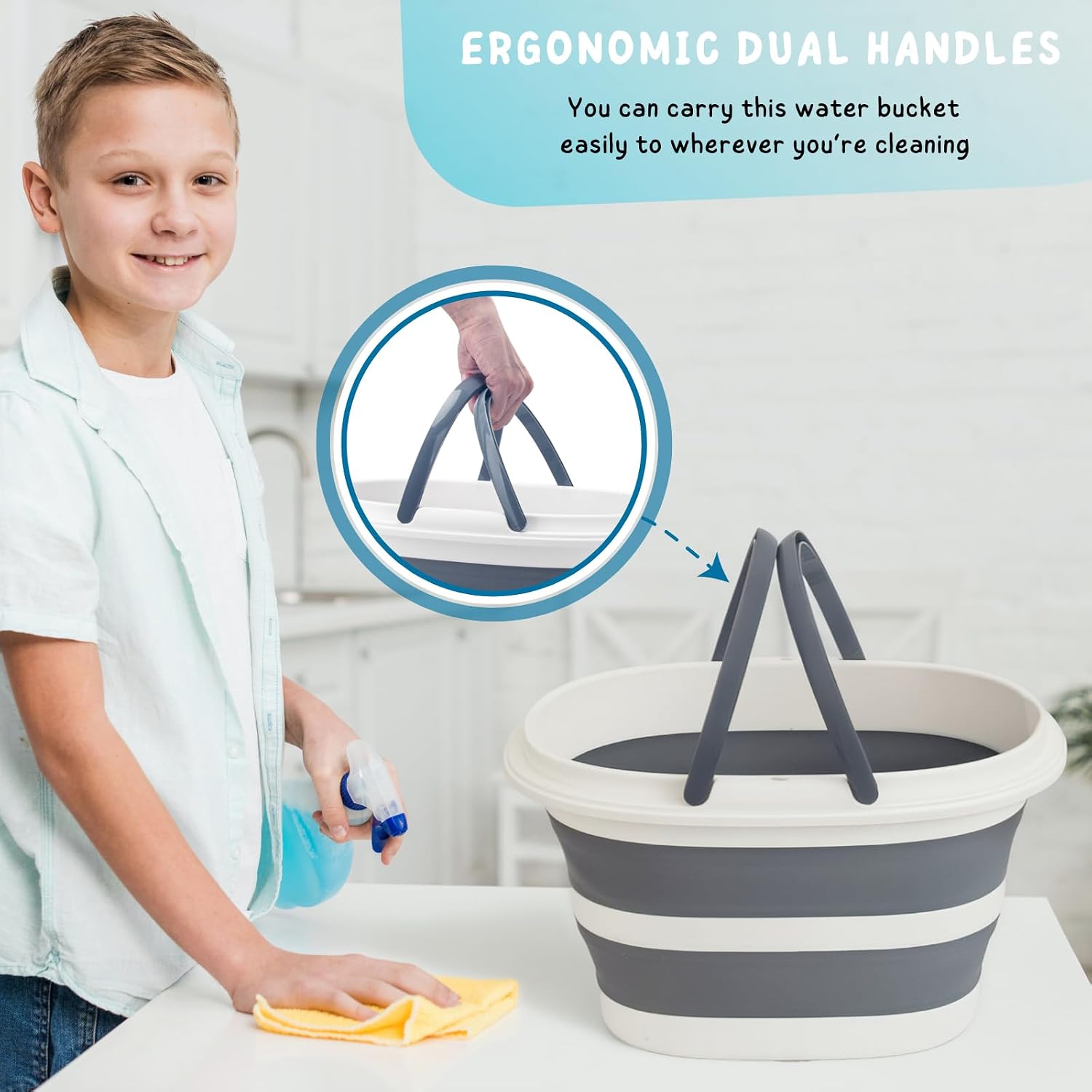 Collapsible Water Bucket with Handle, 10L(2.6 Gallon) Foldable Plastic Bucket for Mopping, Window Cleaning, Car Washing, Fishing, Ice Buckets for Camping, Portable Household Organizer Caddy