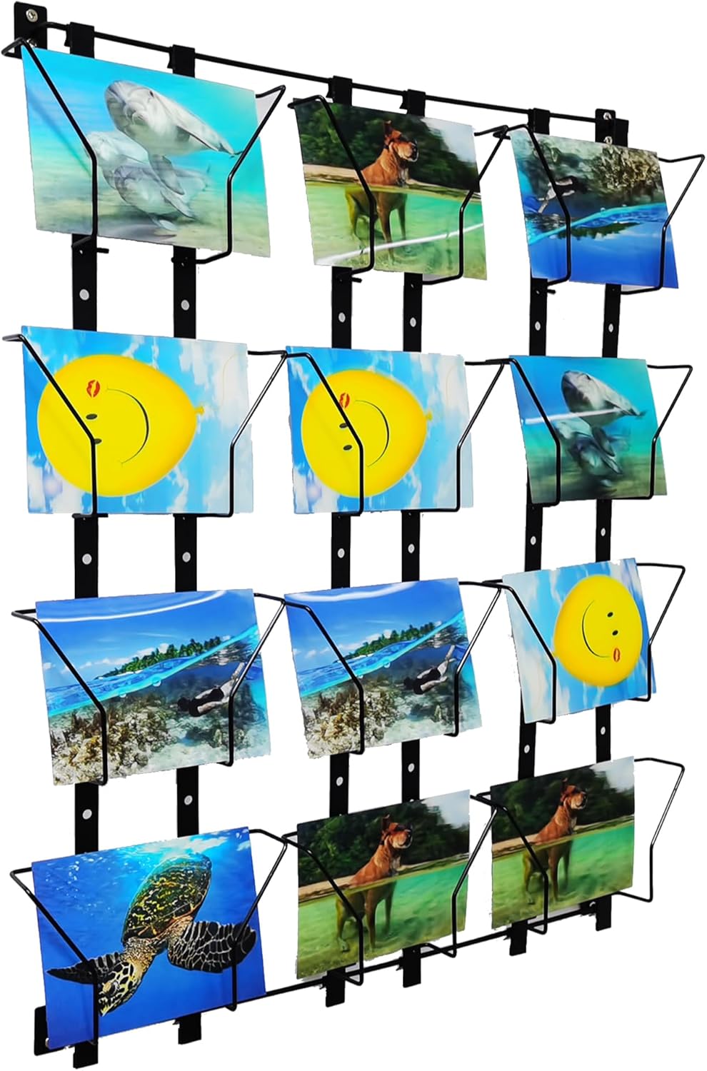 Fixturedisplays® 6.7" Wide X 5.9" Tall (Up to 21" Wide X 24" Tall) 12-Pocket Adjustable Display Rack, Wall Mount Greeting Post Card Christmas Holiday Card Holders 11608-Triple-Black