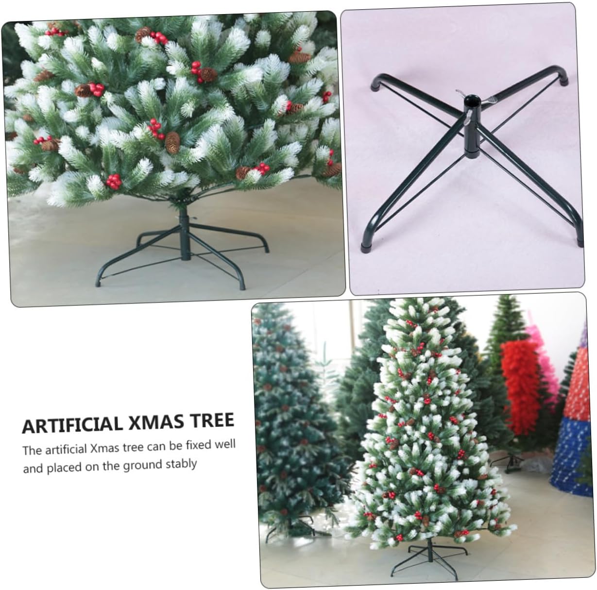 Metal Christmas Tree Stand Base 2pcs Set (40cm + 35cm) Xmas Tree Holder Support Rack for Home Holiday Decoration