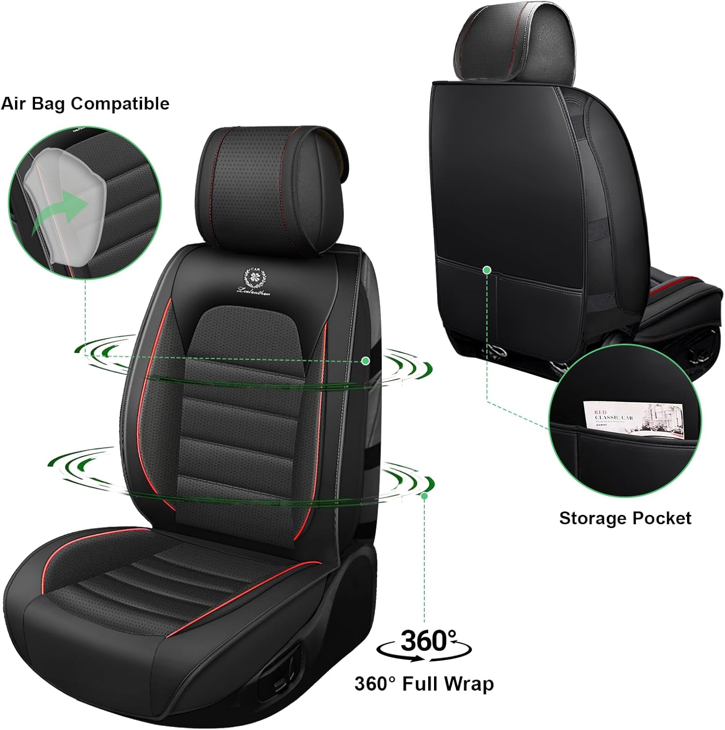 Seat Covers for Truck Chevy Silverado GMC Sierra 1500 2500/HD 3500/HD 2007-2026, Waterproof Leather Seat Protectors, Muscle Sport Style Pickup Interior Cover (5 Full Seat, Black&Red)