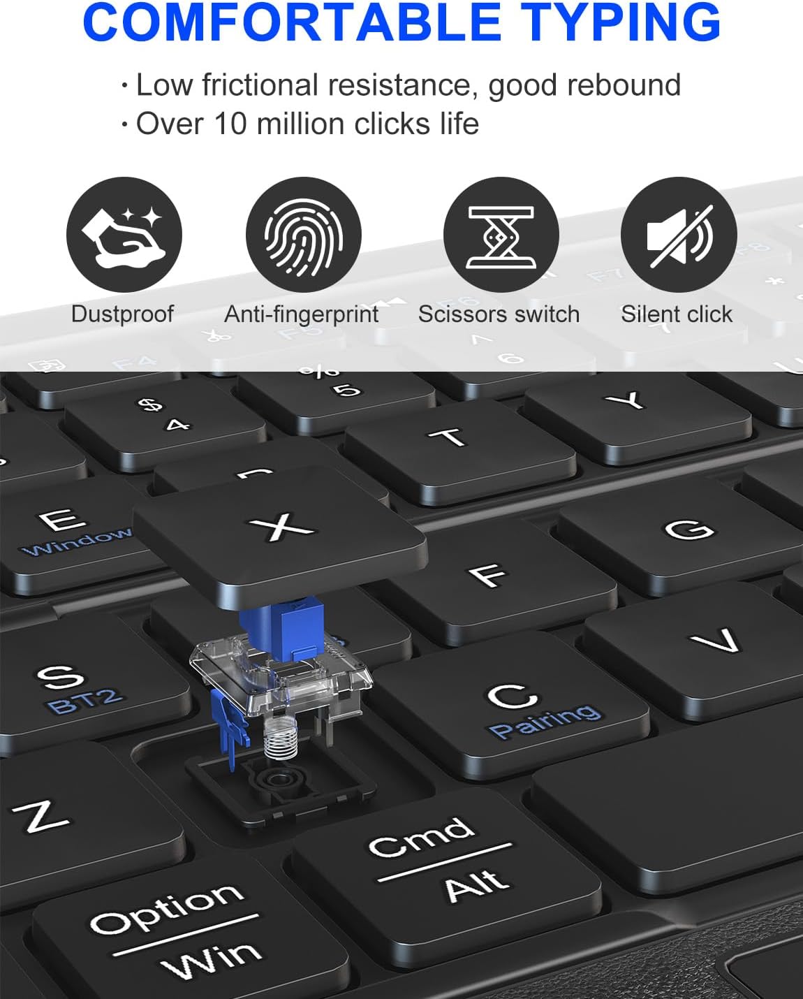 Foldable Bluetooth Keyboard with Touchpad - Tri-Folding Keyboard with Large Trackpad, Portable Full Size Travel Bluetooth5.1 Key-board Sync Up to 3 Devices for iPad iPhone Surface Pro Laptop PC Tablet