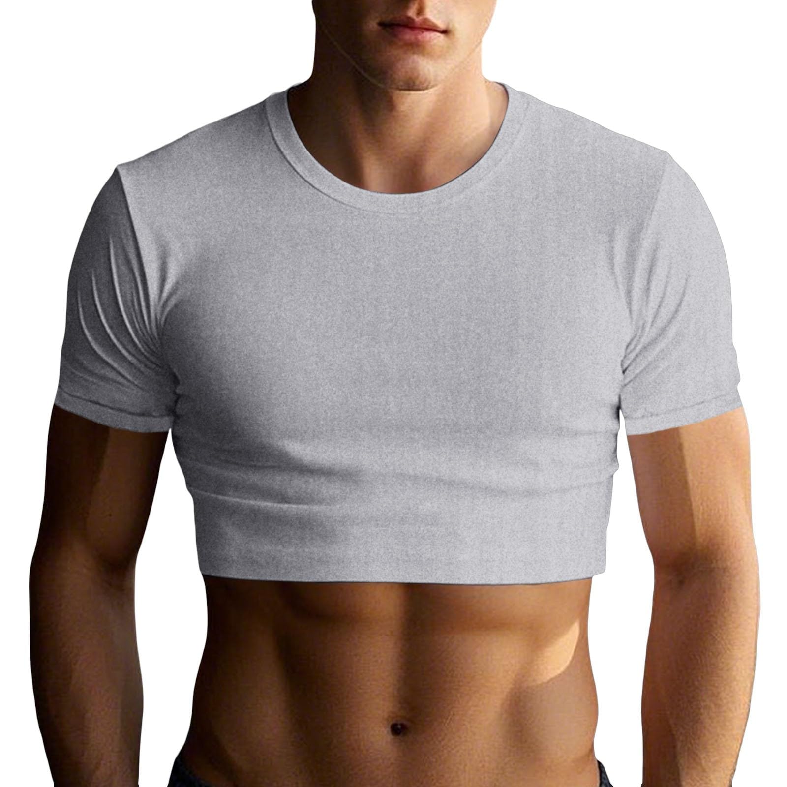 Mens Sexy Crop Tank Top Muscle Fit Basic Short Sleeve Fitness Cropped T Shirt Solid Summer Tee Tops Casual Sports Pullover Blouse Workout Sport Undershirts Streetwear