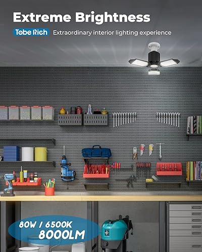 Miniatura 2 de Paquete de 4 luces LED de garaje, luces de tienda de 8000 lm con 3+1 paneles deformables, luces de techo LED de 6500 K para garaje, taller, sala de