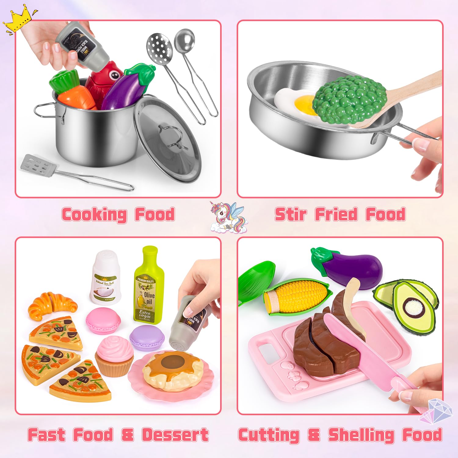 Jouet Enfant 2 Ans Jouet Accessoire Ustensile Avec Casseroles Et Poêles Aliment Dinette, Jeu De Rôle Éducatifs Cadeau Pour Filles - Jeux - Jouets Cuisine Enfant