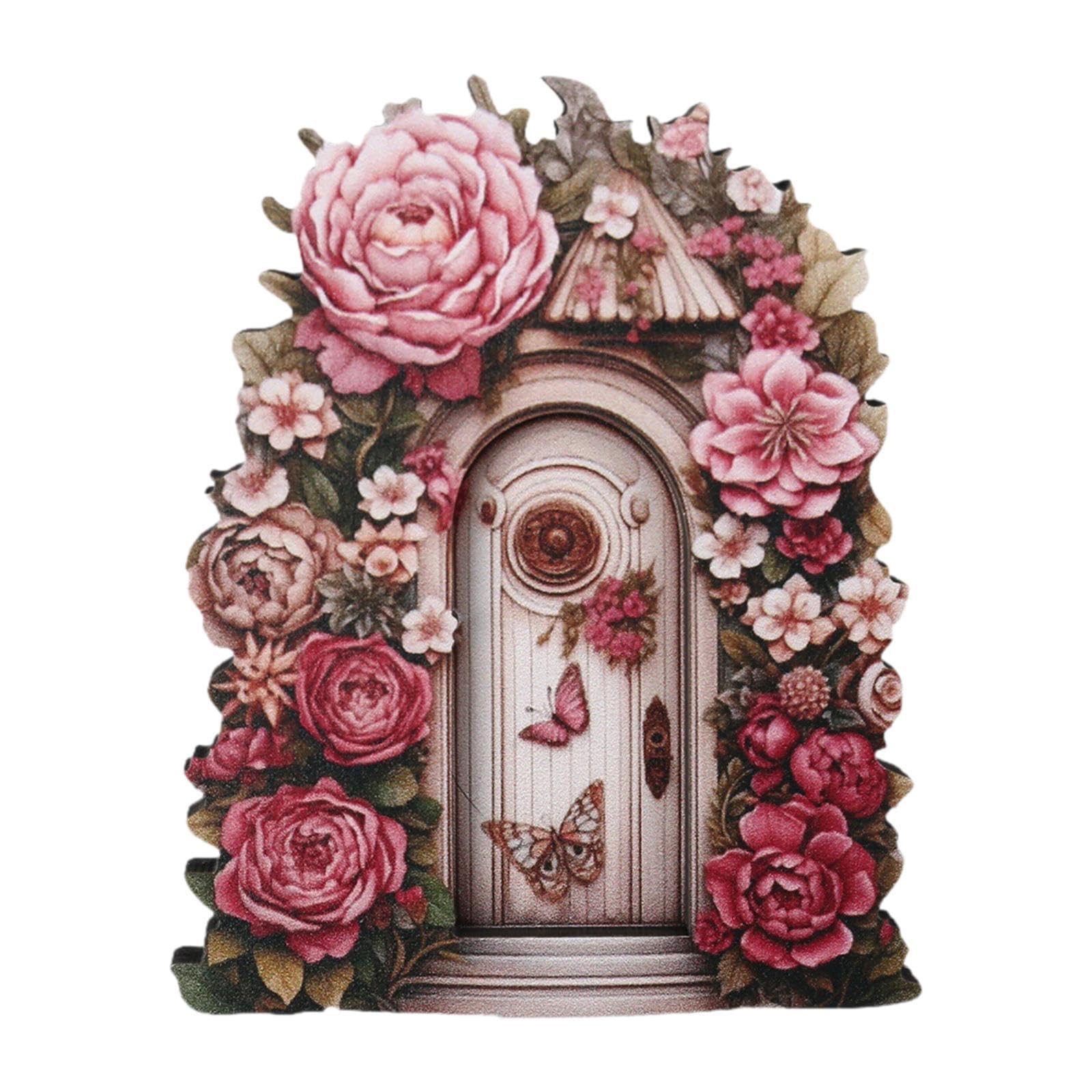 Porte de miniature en bois rose pour égayer un jardin miniature et cacher les imperfections