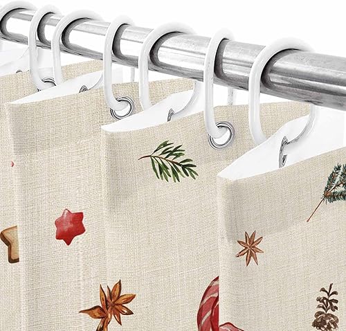 Miniatura 9 de Cortina de ducha navideña para baño, 72 x 72 pulgadas, diseño de hombre de jengibre retro, café, capuchino, cortina de ducha de lino con ganchos,