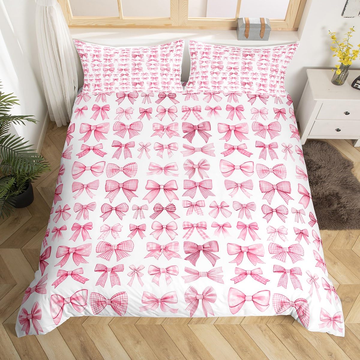 Homewish Urocza różowa kokarda super king poszewka na kołdrę wstążka kokarda węzeł zestaw pościeli dla dzieci dziewcząt nastolatków kobiet kawaii księżniczka kokardka poszewka na kołdrę dziewczęce
