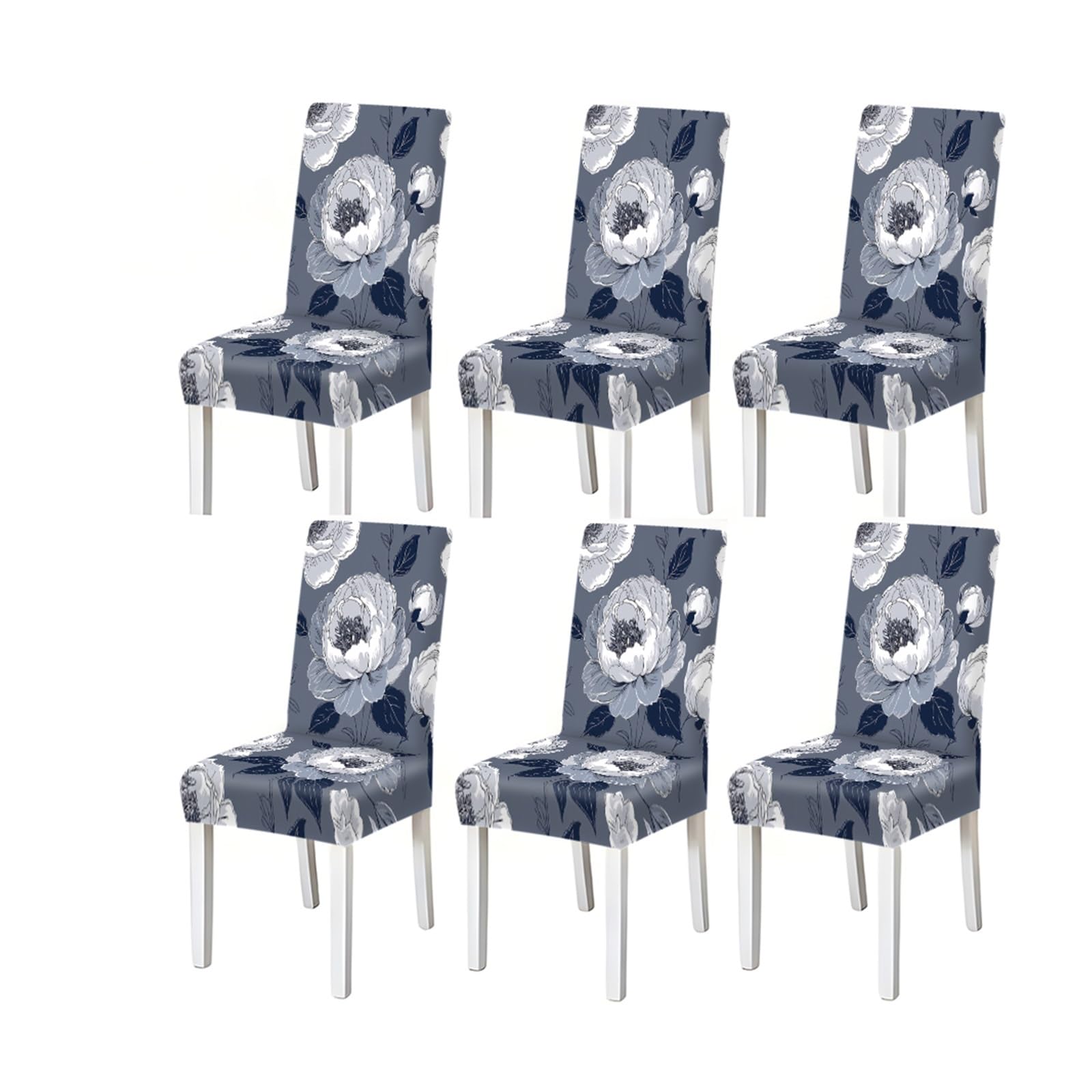 FZJKGH Line Art Peony Floral Pattern Print Dining Chair Covers Set Of 2/4/6, Stretch Slipcovers For Kitchen Dining Room Removable Stretch Slipcovers for Dining Chairs(6PCSChair cover)