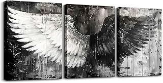 Angel Wings 3 Piece Canvas Wall Art for Living Room,Abstract Art Wall Decor for Bedroom Office,Black and White Ready to Hang Pictures Home Decor