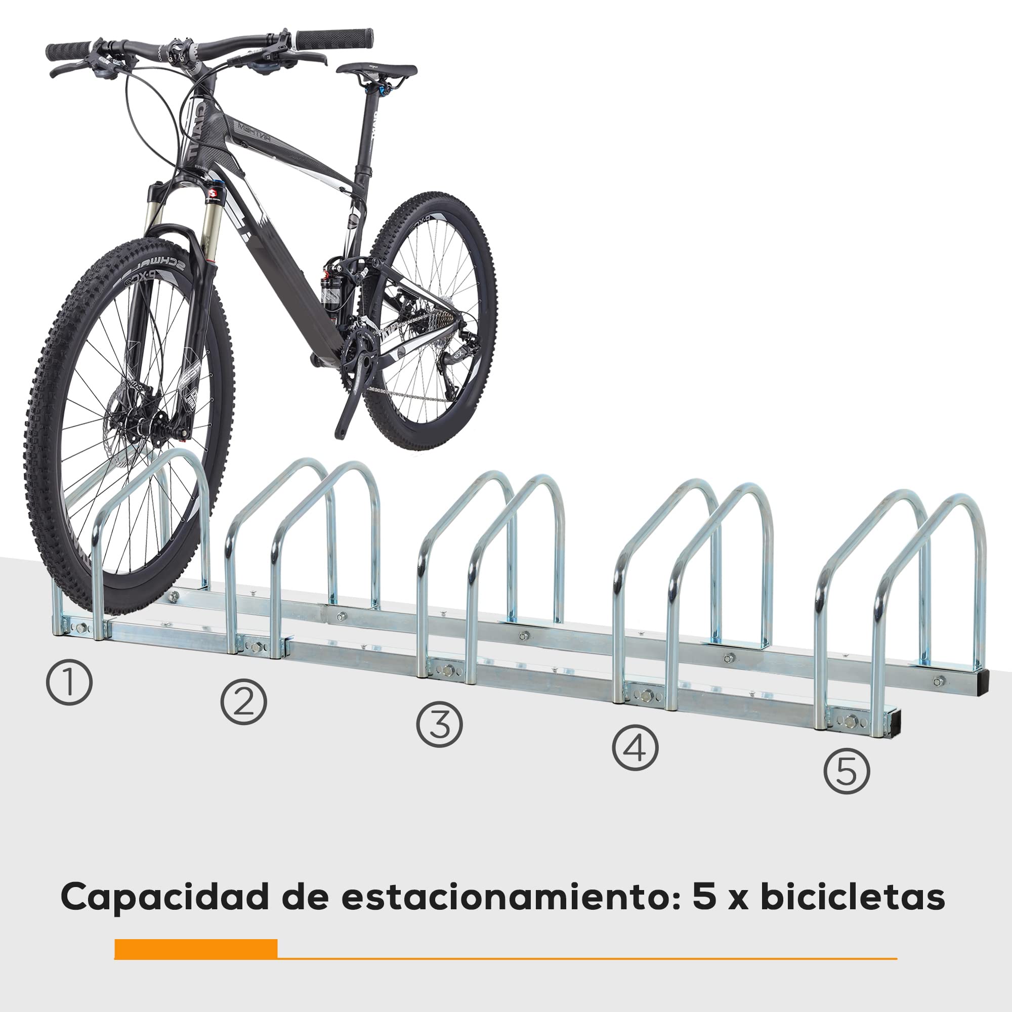 HOMCOM Aparcamiento para Bicicletas Soporte de Acero 110x33x27 cm Plata | Para Aparcar Bicicletas, en el Suelo o Pared, Estacionamiento para Interior y Exterior