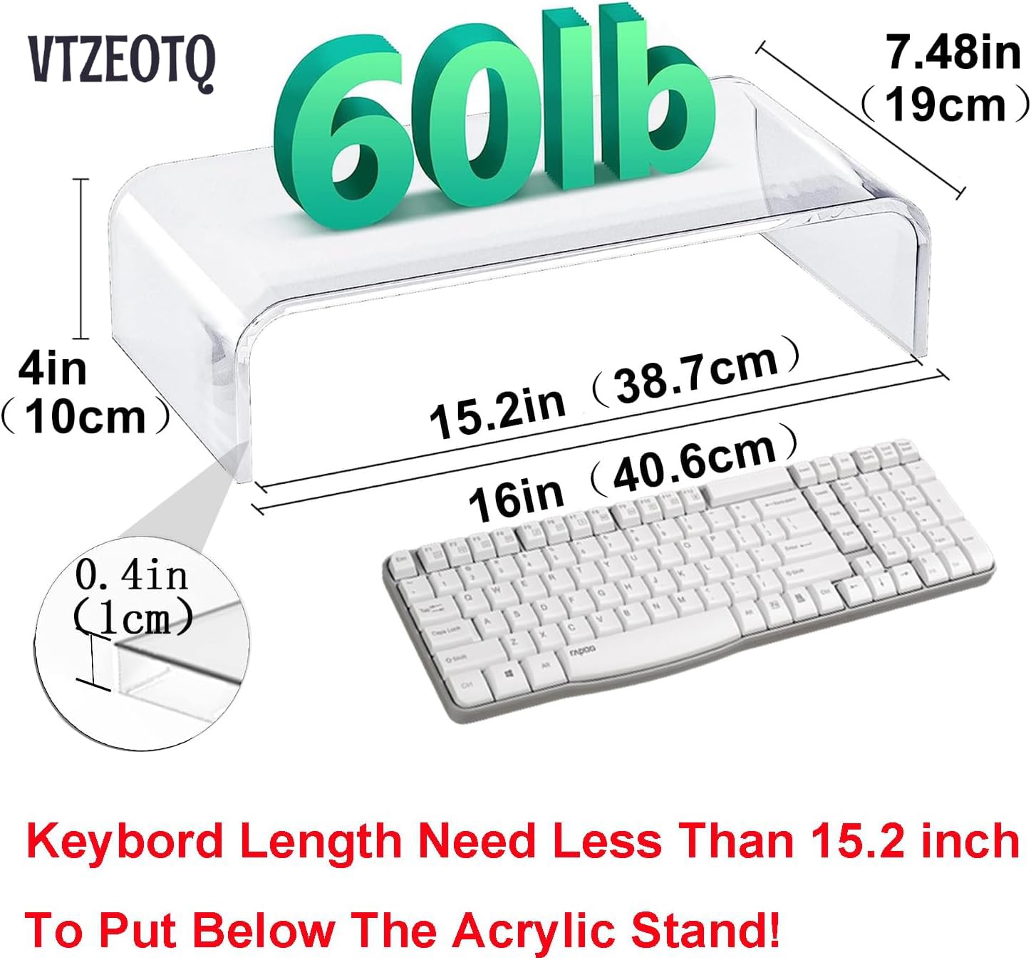 Support de moniteur en acrylique anti-chat pour ordinateur portable, support transparent pour ordinateur portable de 40,6 cm, pour bureau à domicile