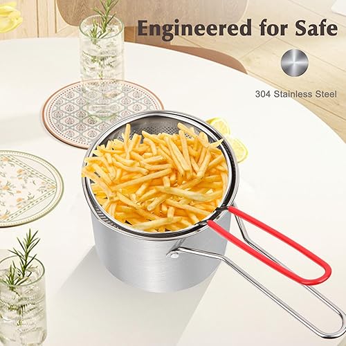 Miniatura 2 de Mini freidora profunda con tapa de cesta para estufa, tamaño mini, 1.87L63 onzas, acero inoxidable 304 duradero para cocinar saludablemente,