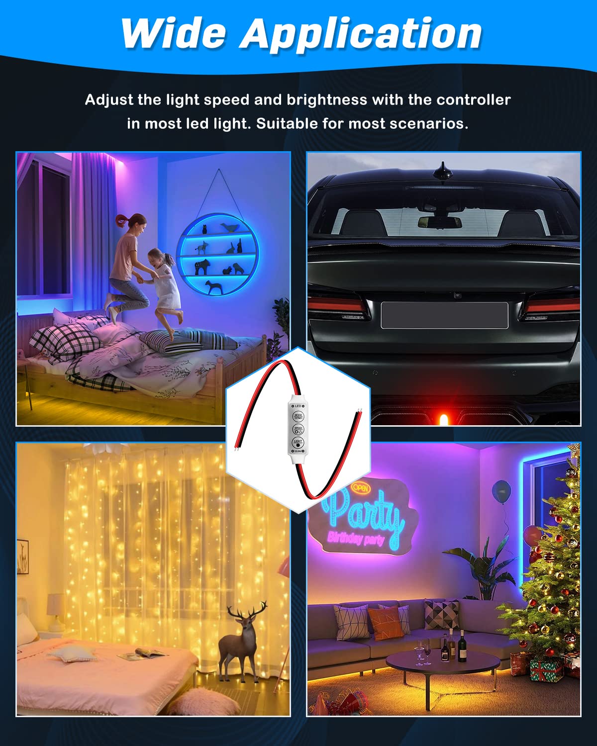 Qoope Pack of 5 LED Strip Light Controller 12V-24V Single Color Brightness Dimmer with Memory Function