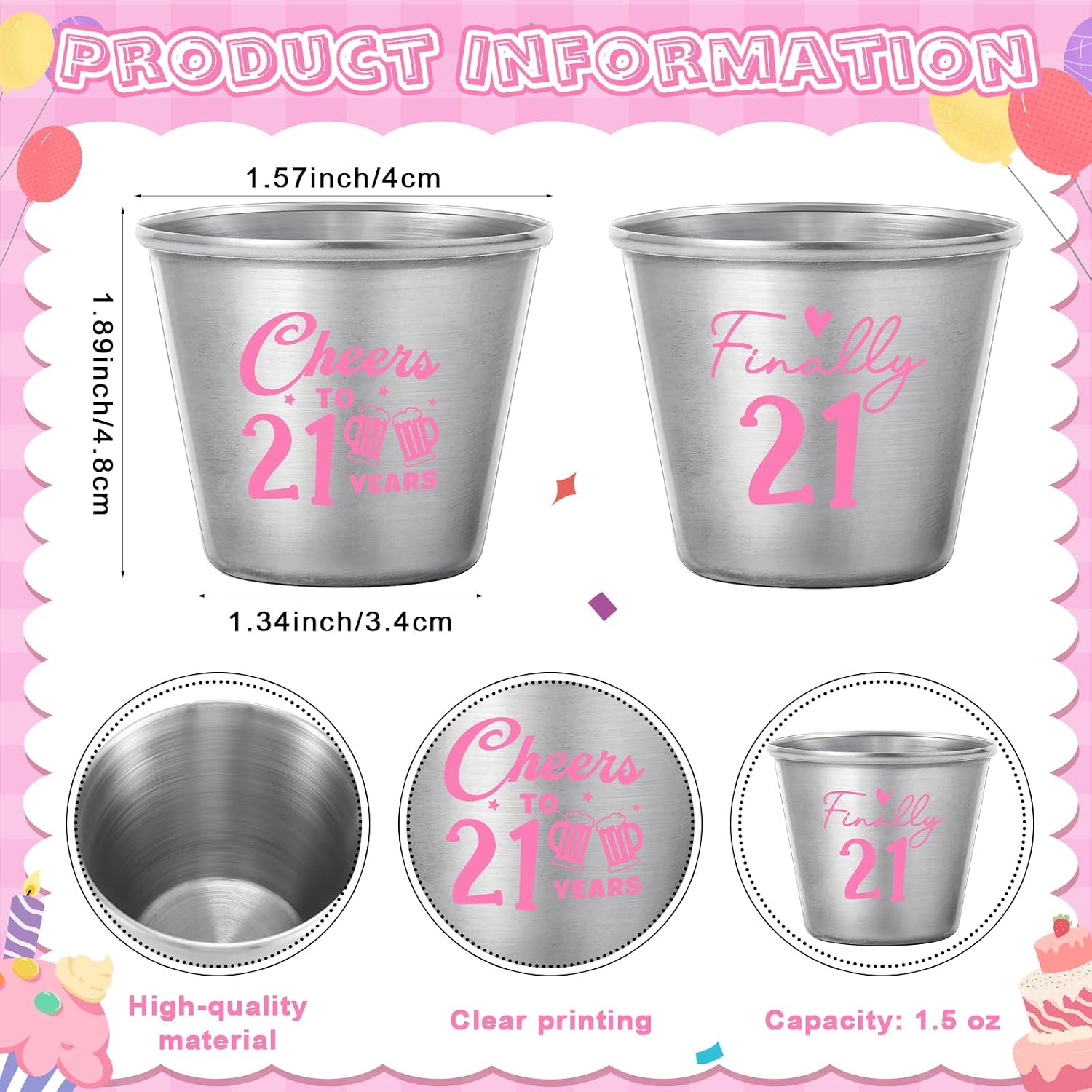 24 Sets 21st Birthday Party Favors for Guests Shot Glasses, Pink image 2