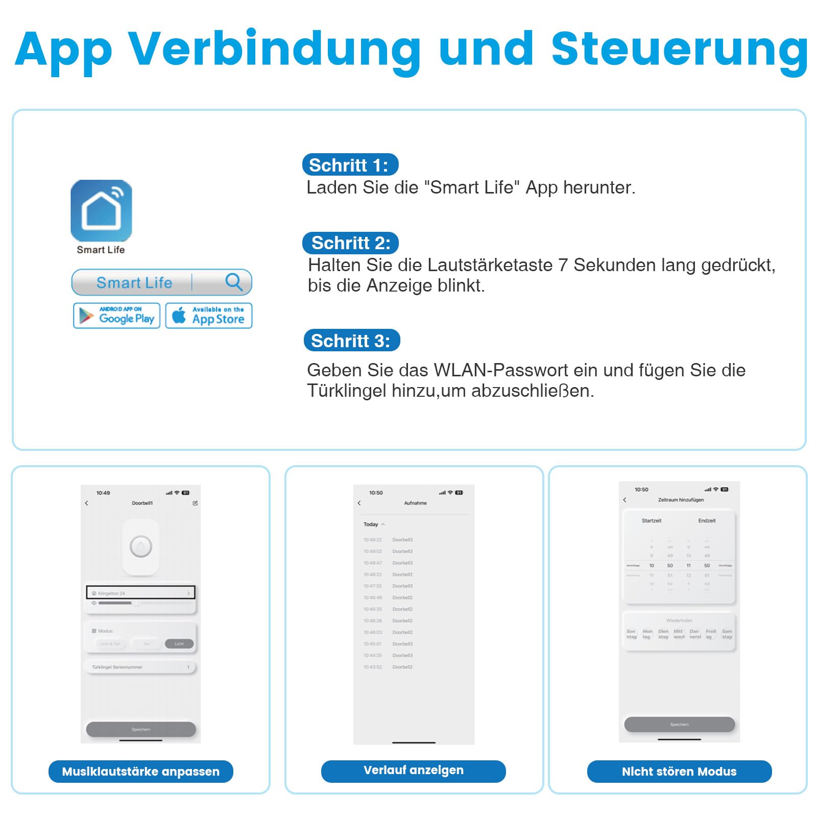 WIFI Türklingel Funk, Funkklingel Aussen Wasserdicht Kompatibel mit Smartphone App, 0-110dB Laute Klingel Haustür mit 32 Melodien, Doorbell mit Fernbenachrichtigung, Haustürklingel mit LED-Blitz