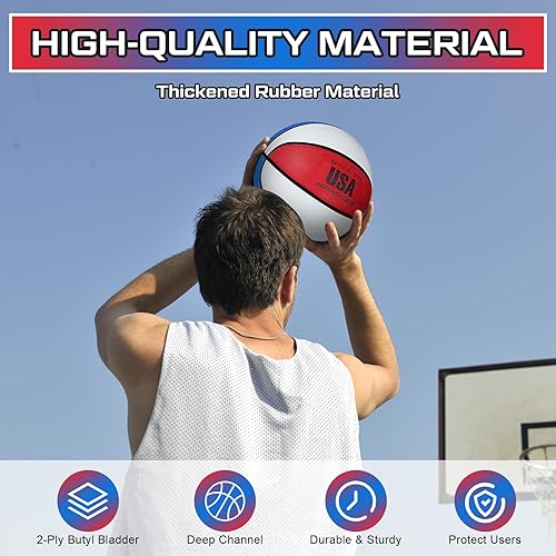 Miniatura 5 de Junkin 6 pelotas de baloncesto de goma a granel con bomba oficial para interiores y exteriores, pelotas de baloncesto de entrenamiento con peso para