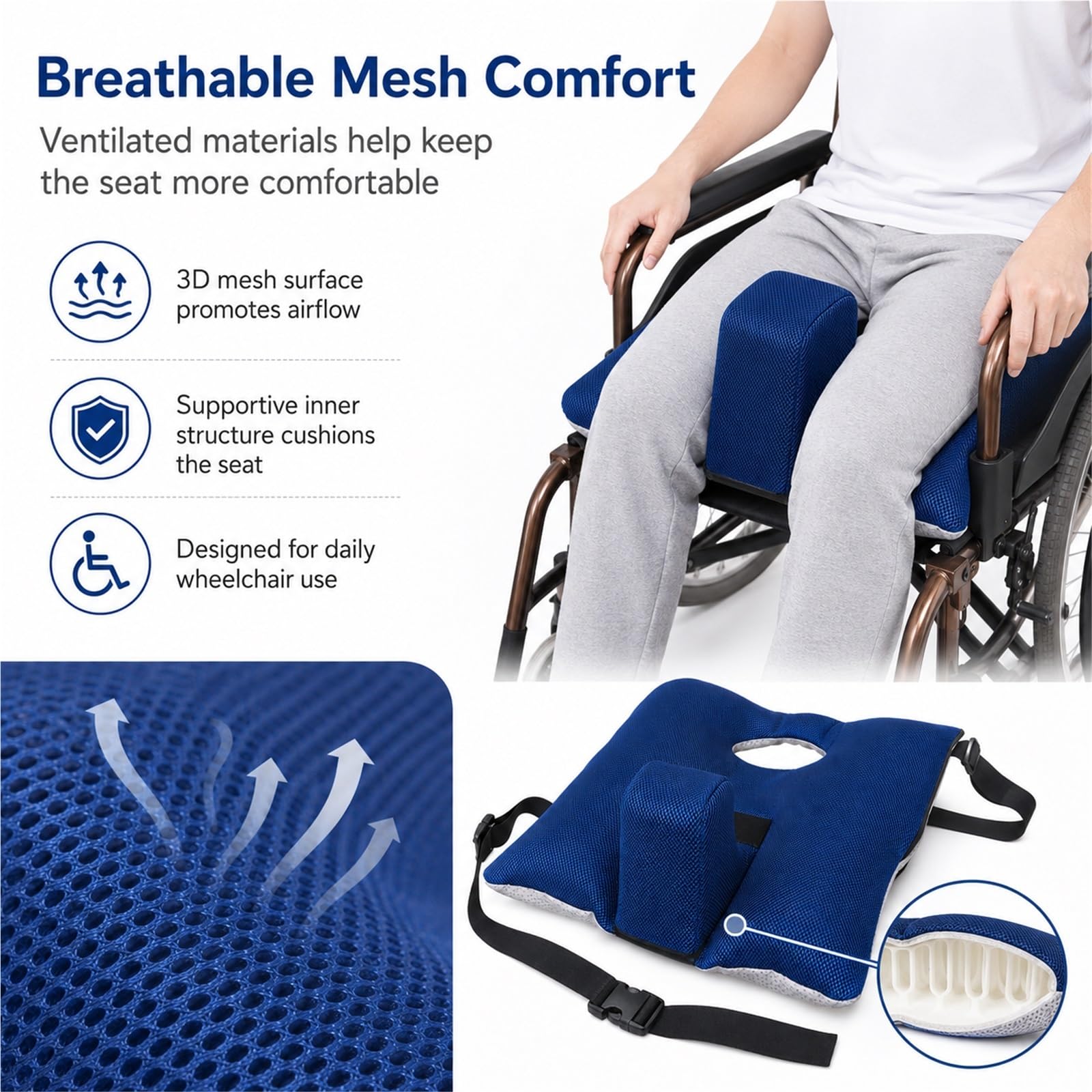 Soporte Lateral para Silla de Ruedas Antivuelco Cojín Antiescaras para Ancianos y Discapacitados Protector Lateral Ajustable de Espuma para Alivio de Ciática y Coxis