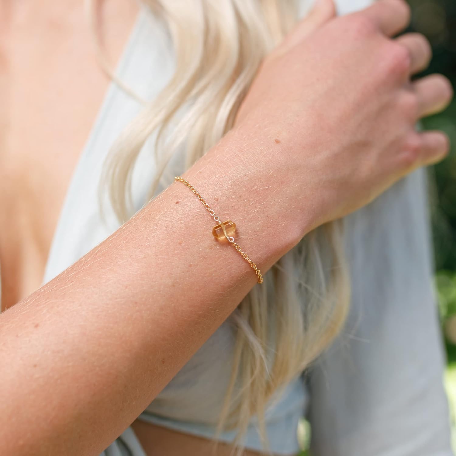 Citrine Double Terminated Crystal Bracelet in 14k Gold Fill
