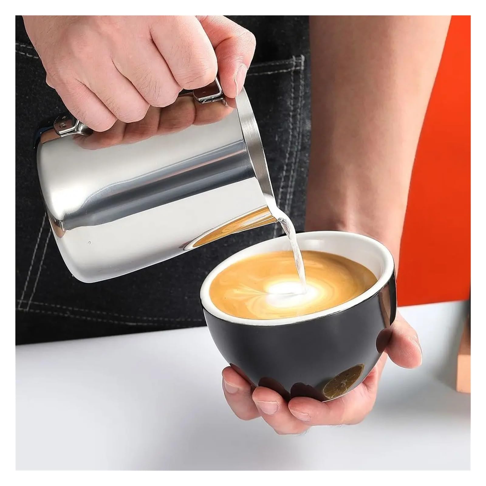 Taza de café Latte Art, jarra, Espumador leche, Barista acero con tapa, máquina graduado(350ml,No lid)