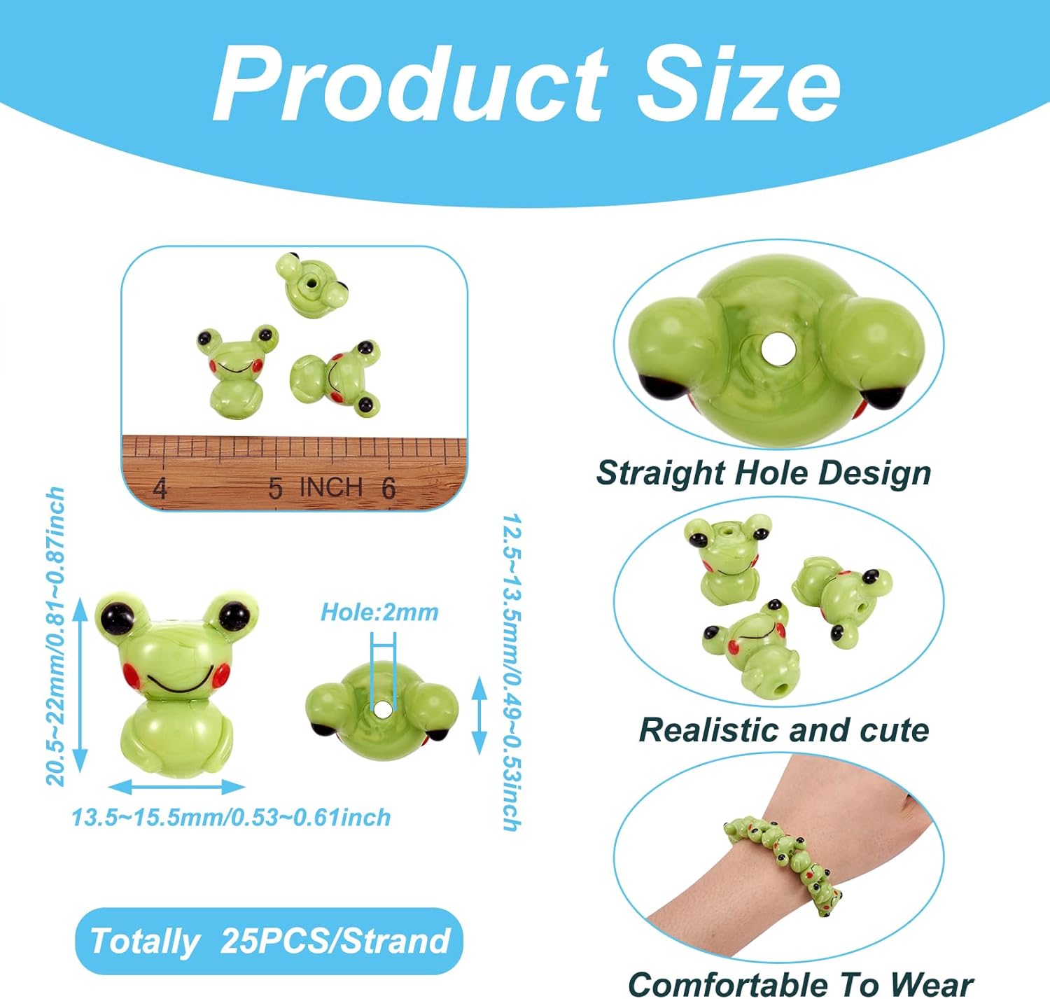 25pcs Lime Green Frog Handmade Bunny Lampwork Beads Lovely Cartoon Animals Loose Spacer Beads for Bracelet Earrings Jewelry DIY Craft Making