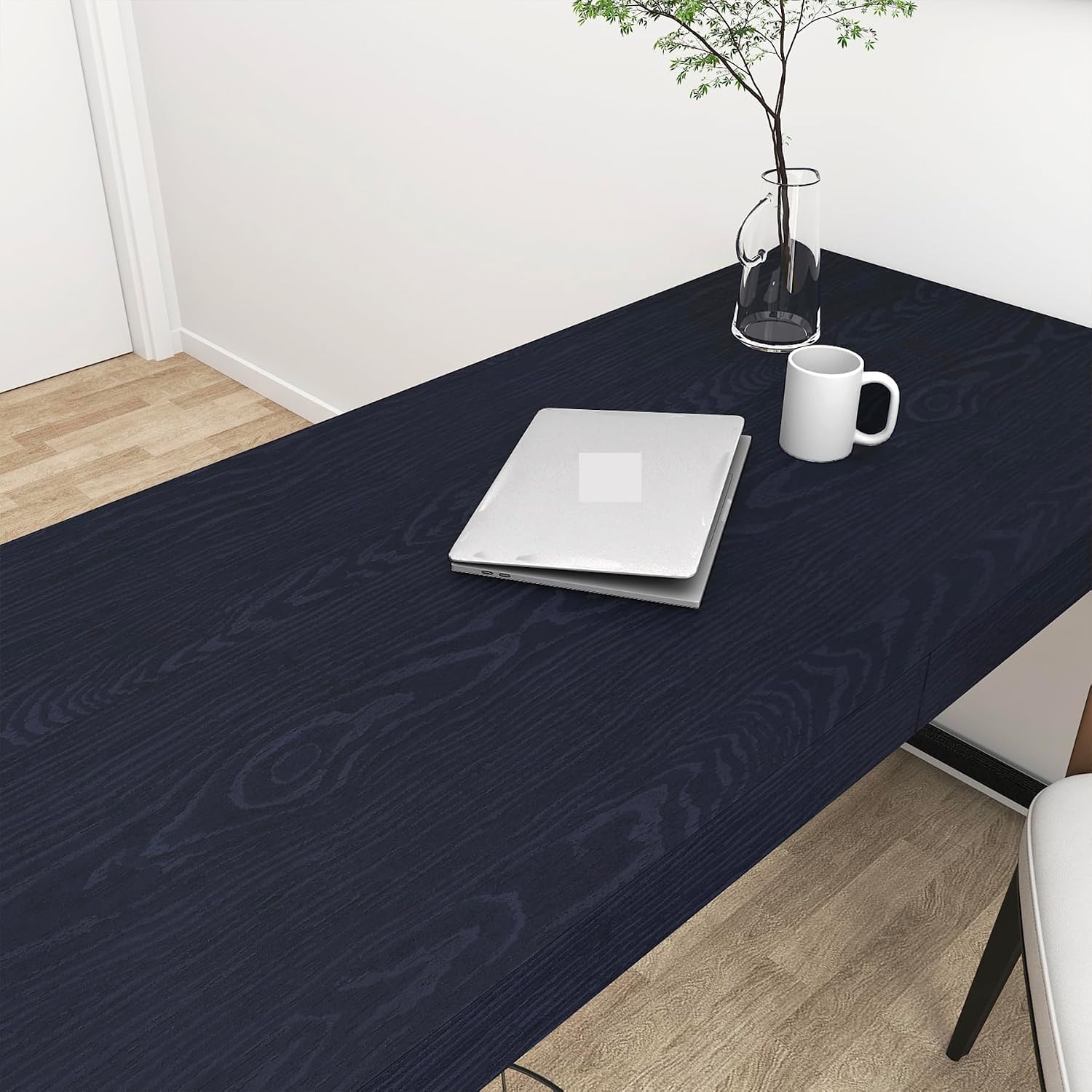 Decotalk Wood Contact Paper Wood Grain Contact Paper 17.7"x120" Navy Wallpaper Peel and Stick Wood Wallpaper Removable Wood Look Contact Paper for Cabinets Dark Blue Wallpaper for Walls Vinyl Wood