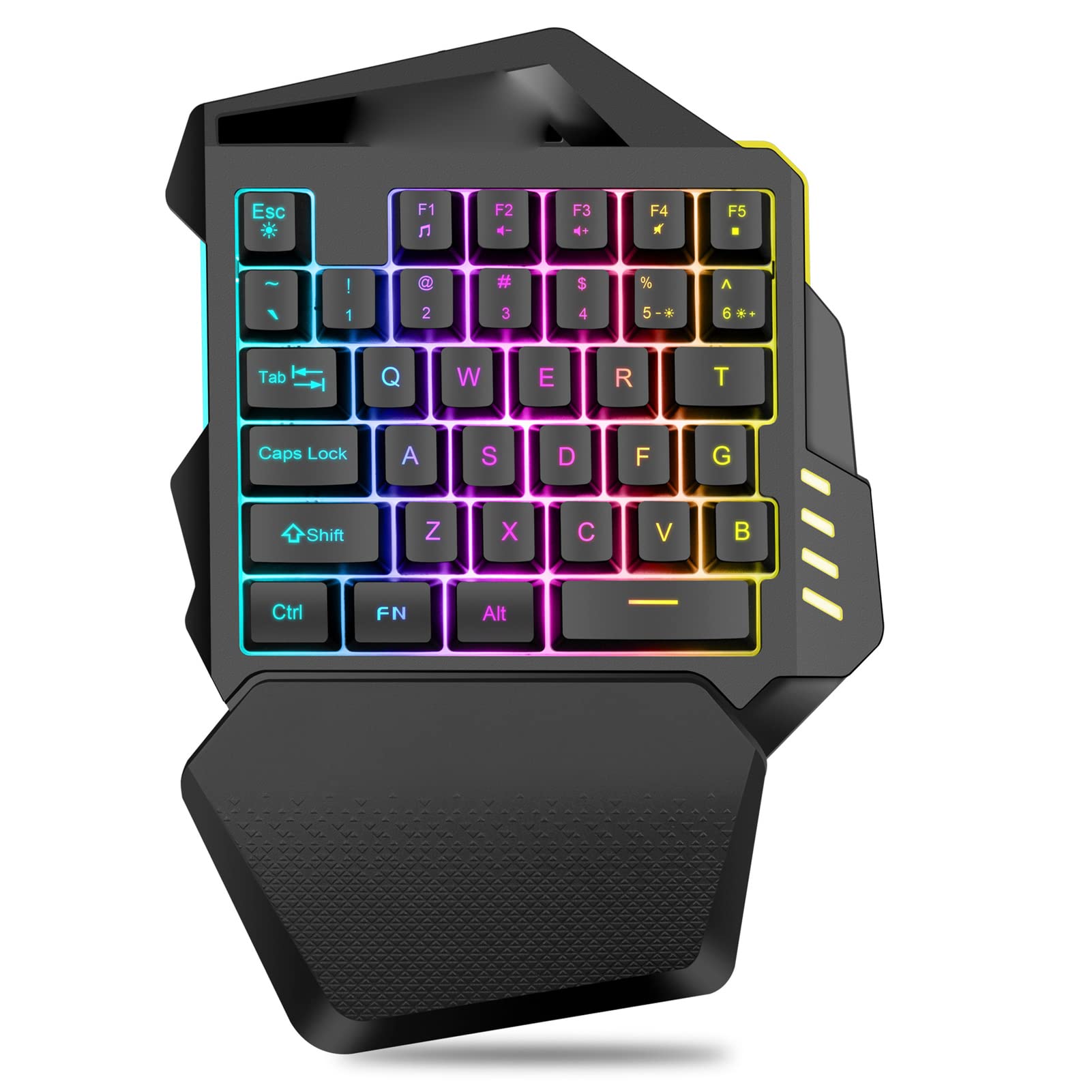 VBESTLIFE Teclado para Juegos RGB de una Mano, Teclado Inalámbrico de 35 Teclas Tipo C 2,4G para una Sola Mano, Mini Teclado para Juegos, para Jugadores de PC