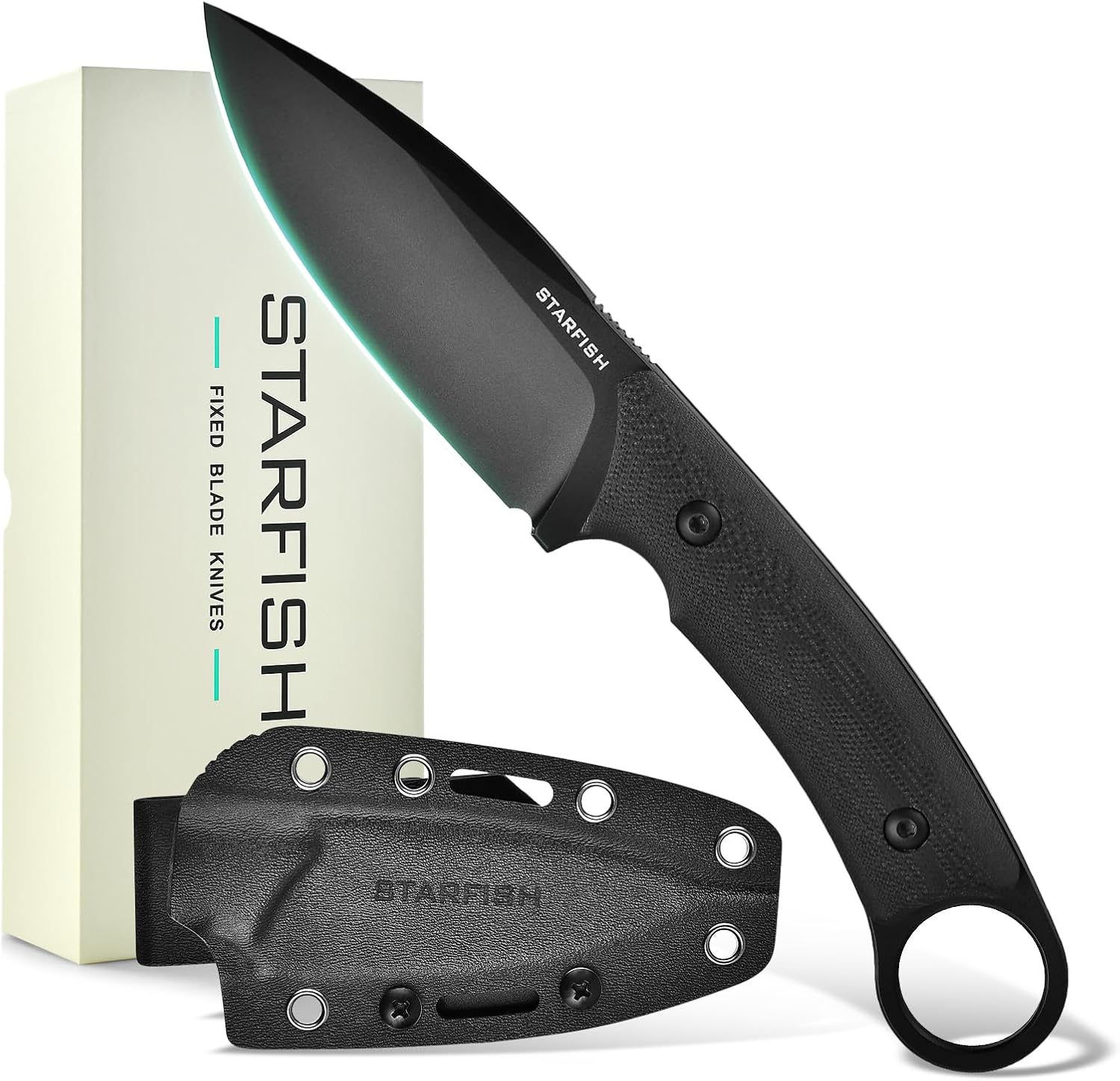 STARFISH 3.5” Full Tang Fixed Blade Knife, DC53 Steel Titanium Coating Blade G10 Handle Bowie Knives with Sheath for Camping, Hiking, Survival