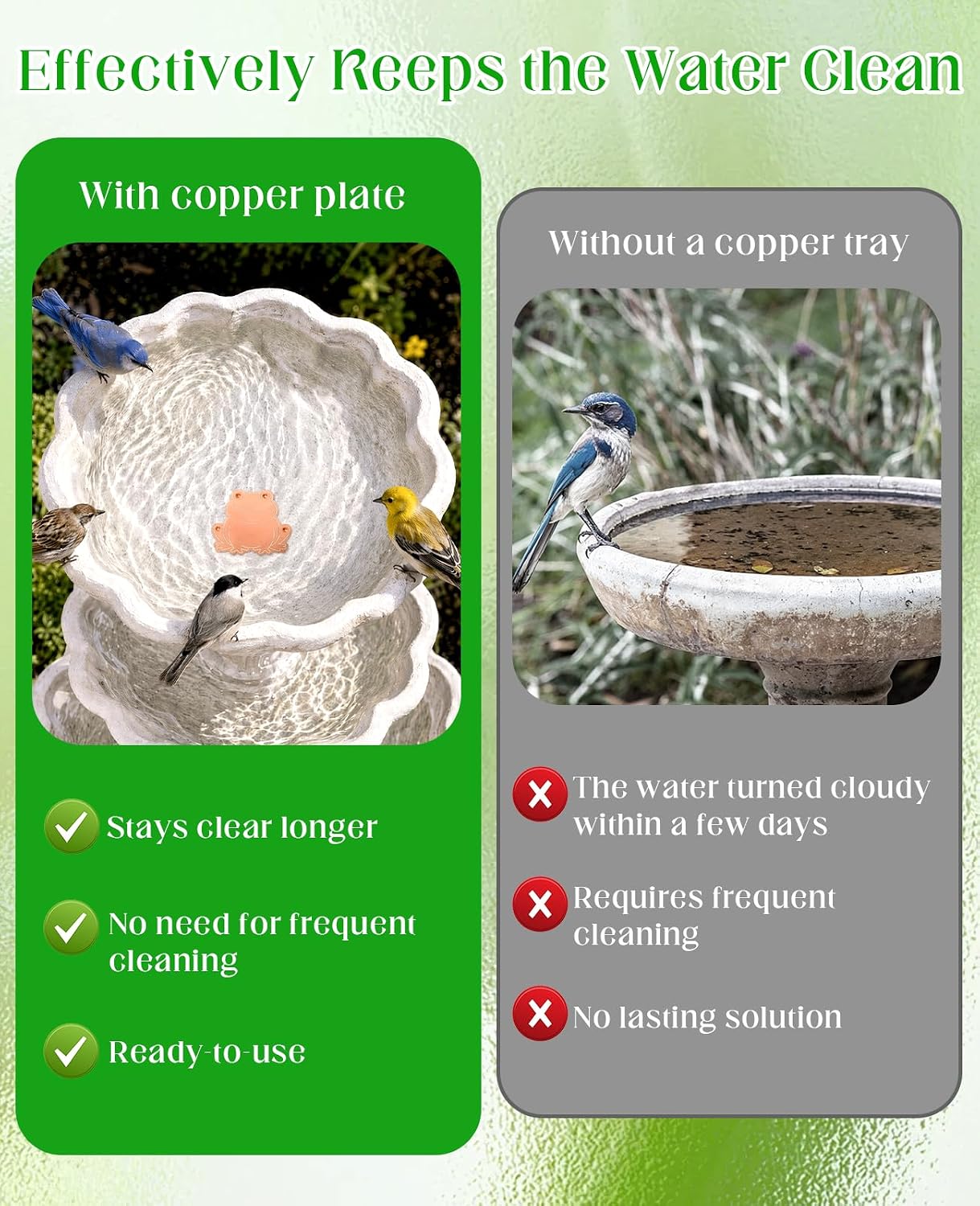 2 Pcs Copper Bird Bath Discs for Cleaner, 99.9% Pure Copper Four-Point Support Design Frog Shaped Purification Disk Universal Fit for Outdoor Birdbaths image 3