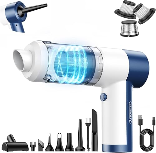 Aspirador de automóvil inalámbrico, 4 en 1, aspiradora portátil 16000 PA de alta potencia, soplador de aire y bomba, aspiradora de mano recargable