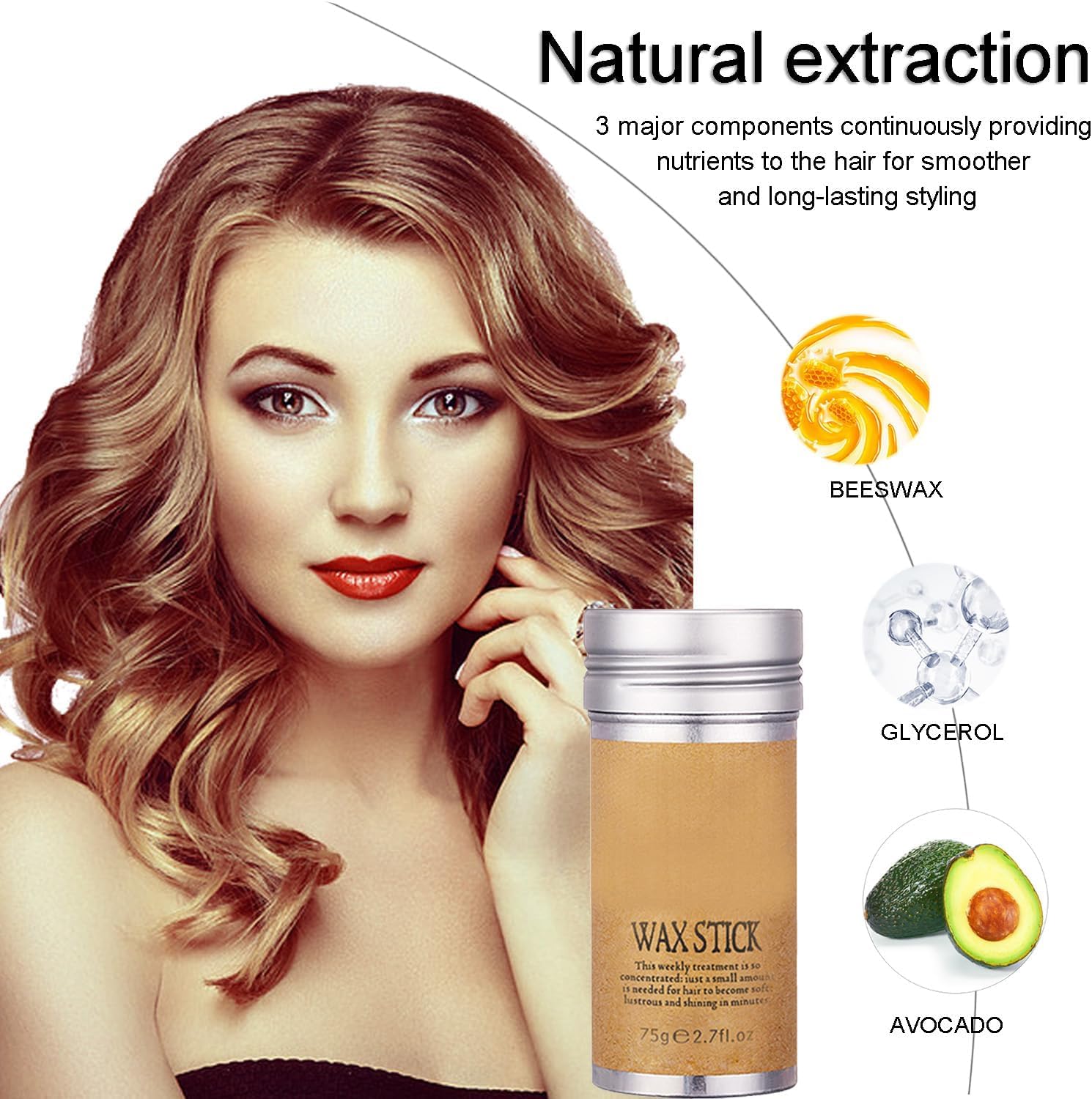 Barra de Cera para el Cabello 75 g, Pomada de peinado para pelucas, Para Hombres Y Mujeres Con Todos Cabello