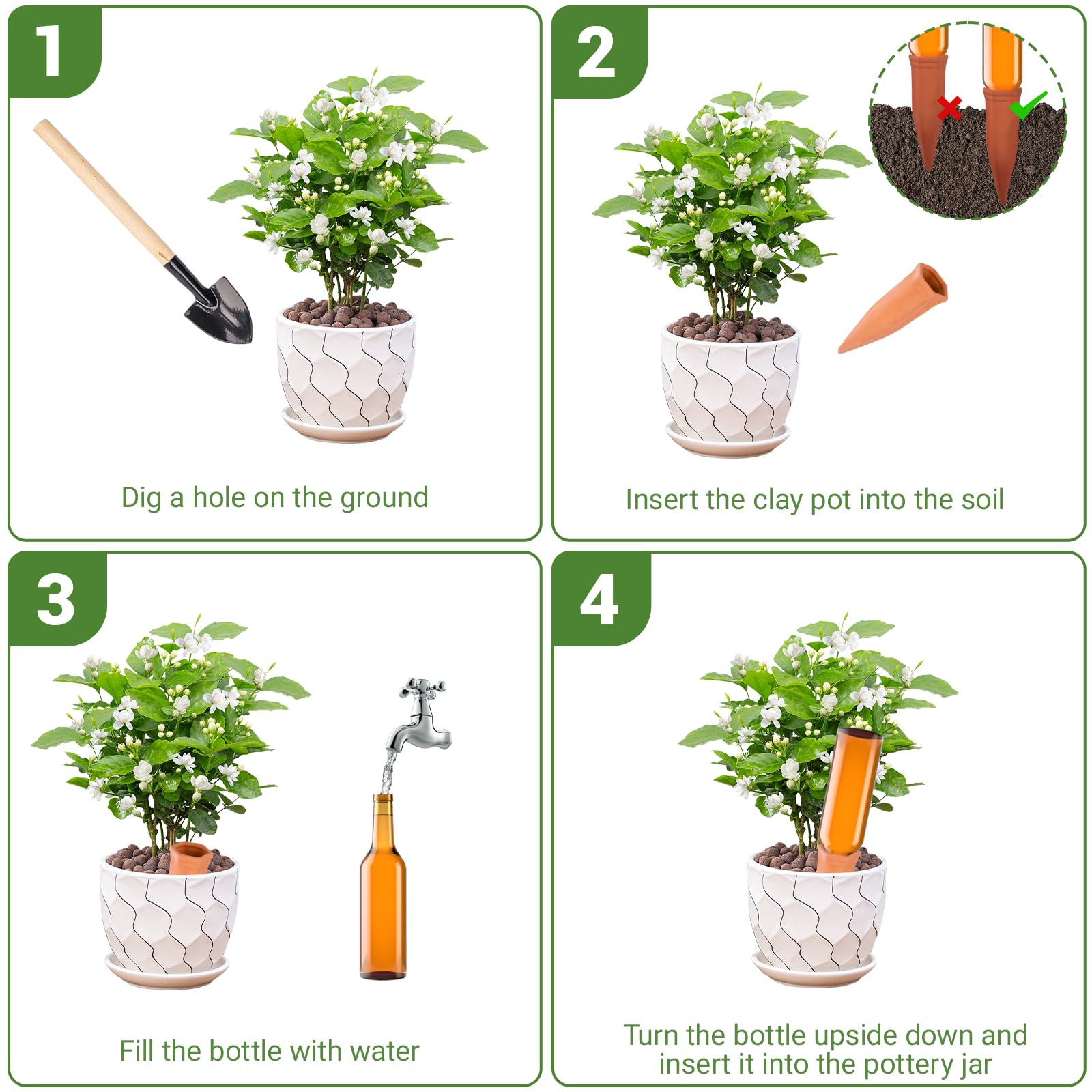 8 Picos Riego Plantas,Riego Automatico Macetas,Sistema de Riego Automático de Terracota,Dispositivo de Irrigación Automático en Vacaciones,para Regar Planta en Interiores y Exteriores