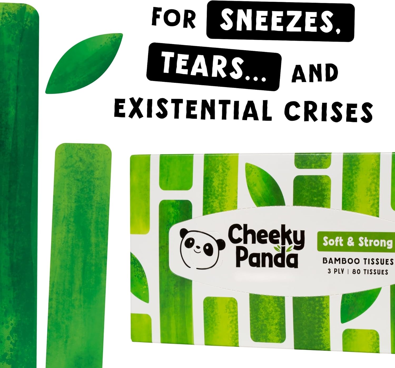 The Cheeky Panda Bamboo Facial Tissues Boxes | 12 x Flat Tissue Boxes (80 Tissues per Box) | Soft 3 Ply Bamboo Tissue Paper Bulk | Sustainable Tissues Flat Box