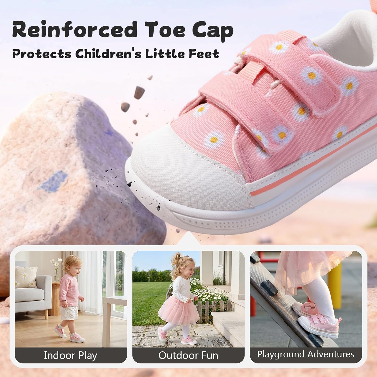 Toddler Boys & Girls Shoes Wide Toe Box Barefoot Kids Canvas Sneakers with Hook-and-Loop - Image 6