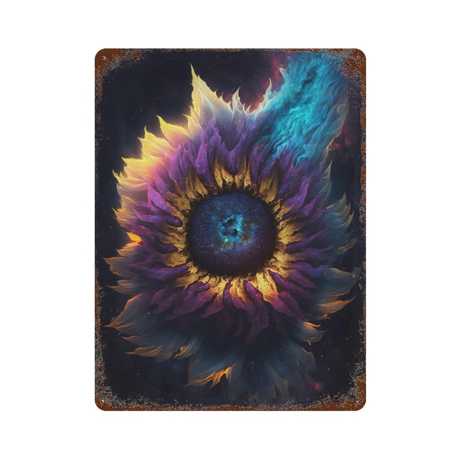 Garage Style Cosmic Sunflower Bloom-9 Aged Metal Wall Plaque 15.7"x11.8", Novelty Wall Decor for Bar And Workshop