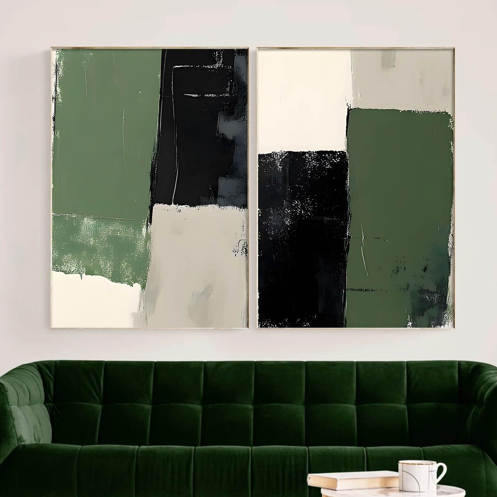 Green Geometric Wall Art Black And Green Abstract Wall Art Dark Green Abstract Sage Green Abstract Picture Green Watercolor Paintings Modern Green Abstract Living Room Decor 16x24inchx2pcs No Frame
