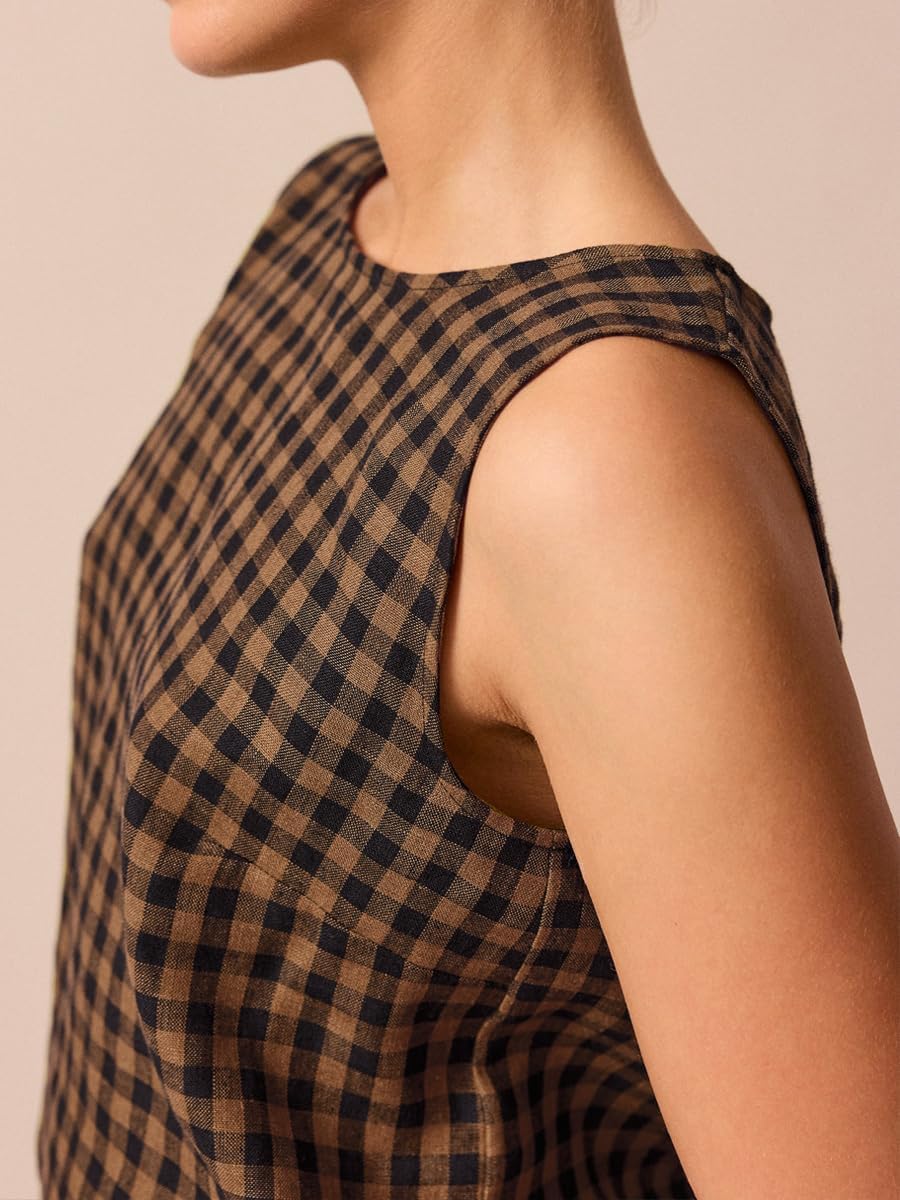 Womens 2 Piece Lounge Sets Cotton Plaid Crop Top High Waisted Baggy Ankle Barrel Pants Gingham Matching Set - Image 4