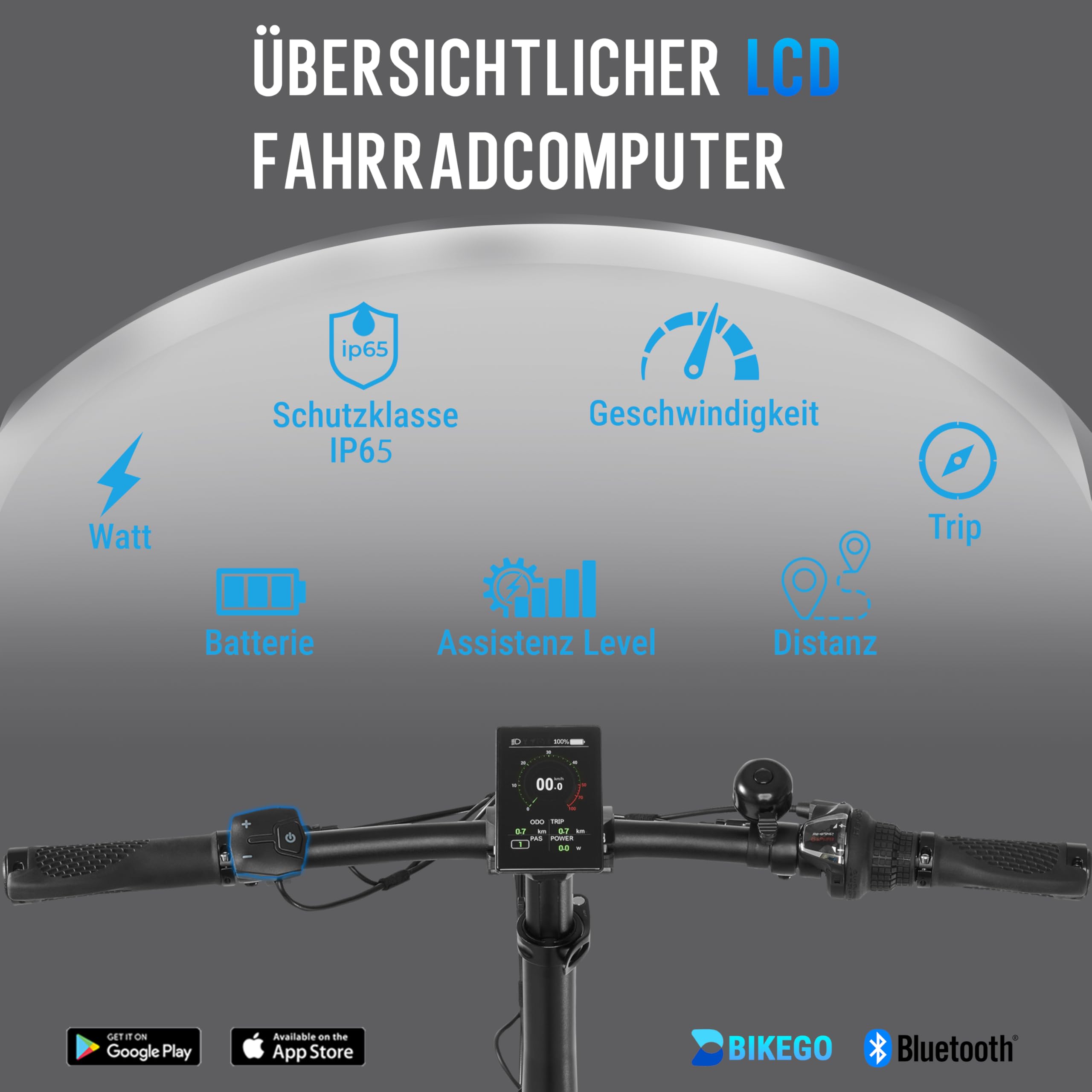 AsVIVA E-Bike Klapprad 20 Zoll, faltbares E-Bike Pedelec, 14 Ah Samsung Akku, 100 km Reichweite, 25 km/h, kompakt | Grau