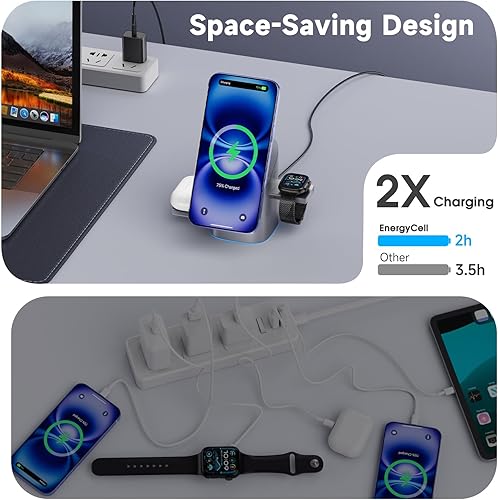 Miniatura 5 de Cargador inalámbrico giratorio, certificado Qi2 2 veces más rápido 15 W para estación de carga de iPhone 1716151413, Apple Watch, AirPods, estación