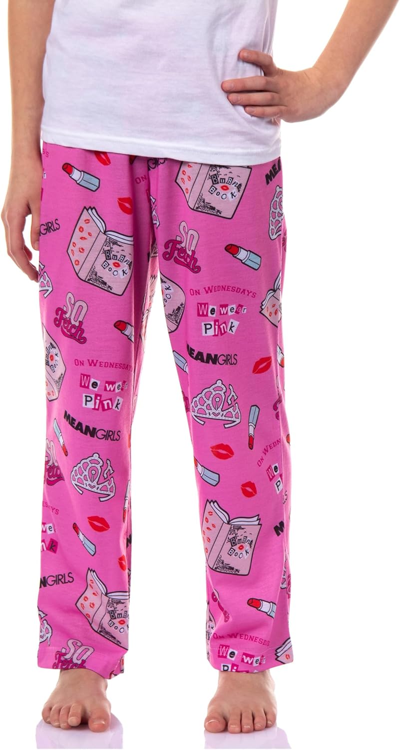 INTIMO Mean Girls Girls' On Wednesdays We Wear Pink Sleep Tossed Print Pajama Pants - Image 2