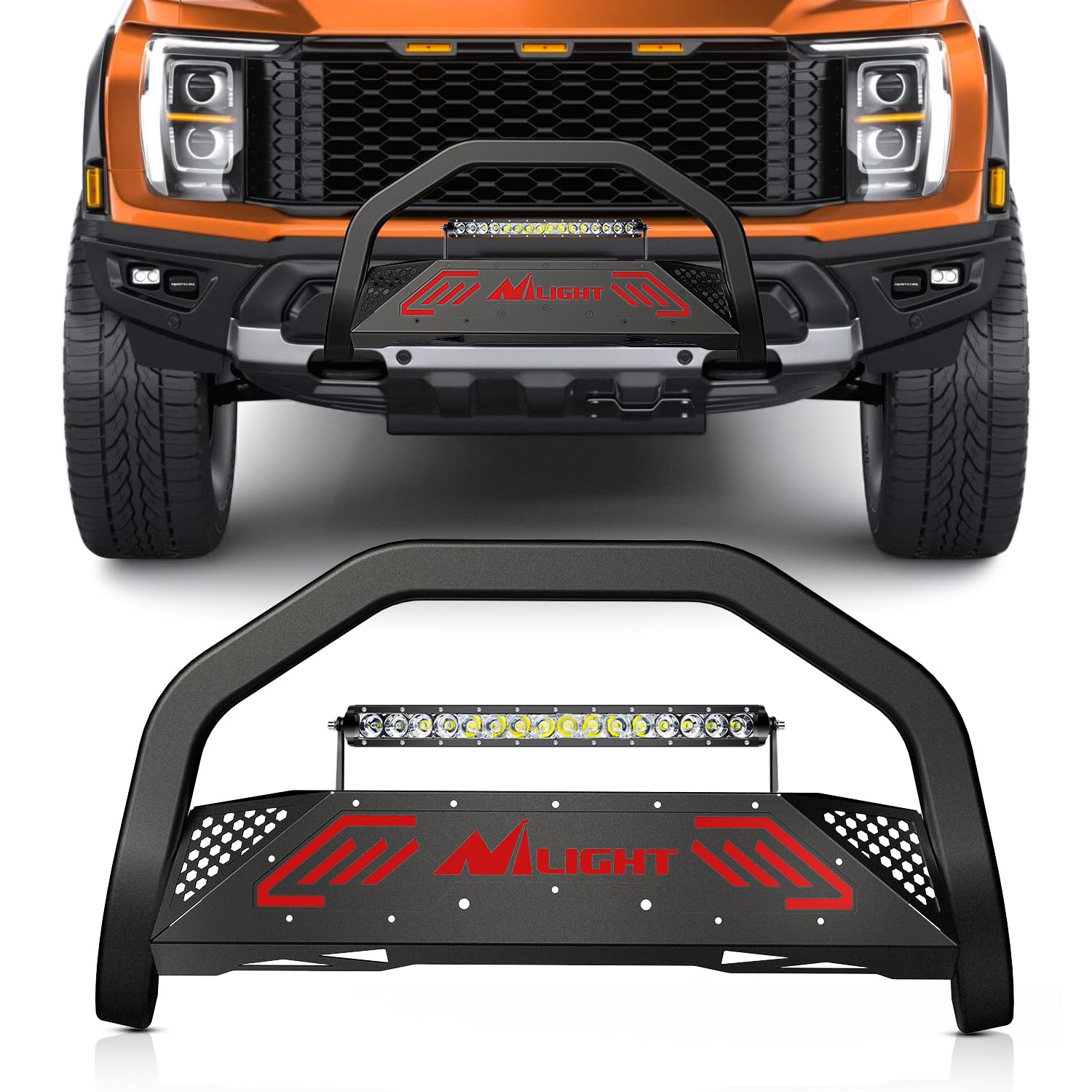 Nilight Bull Bar with Light Bar Compatible with Ford F-150 2004-2026 | Includes License Plate Hole Brush Guard, Front Bumper Push Bar w/Grille Skid Plate Light Mount