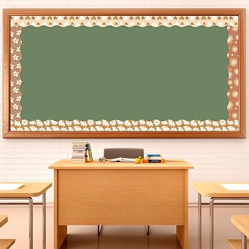 Miniatura 5 de Tablero de anuncios moderno bohemio de 69 pies, decoración bohemia con borde recto, calcomanías retro para tablón de anuncios con margaritas