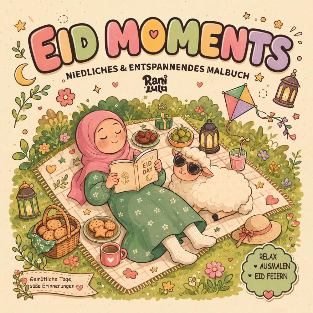 Eid Moments: Niedliches & Entspannendes Malbuch für Erwachsene, Teenager und Kinder mit süßen, gemütlichen Eid-Szenen zur Entspannung