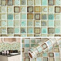 Vista 10 de Livelynine Papel tapiz impermeable de 15.8 x 197 pulgadas para baño, azulejos de vinilo para paredes, azulejos de protección contra salpicaduras