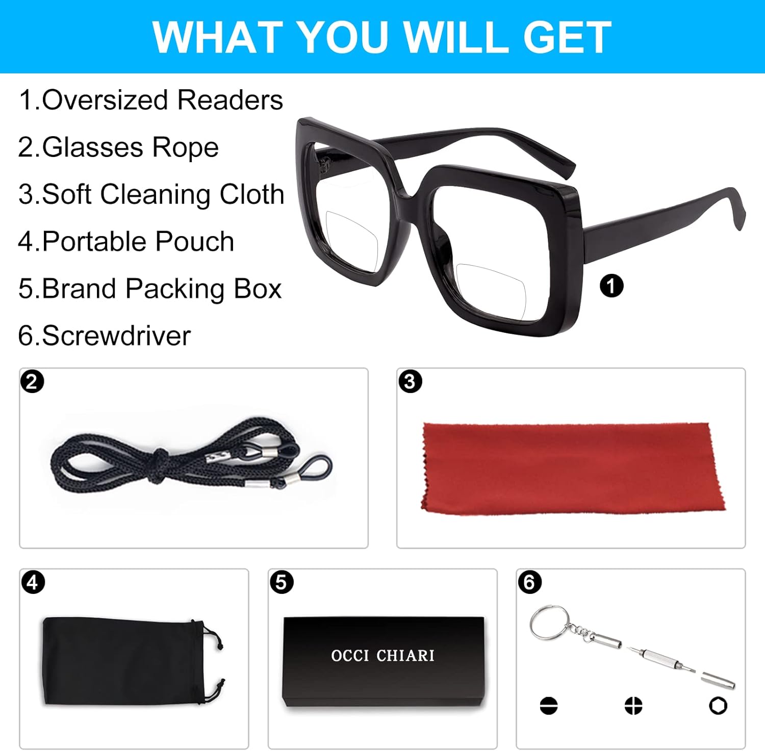 OCCI CHIARI Bifocal Reading Glasses Women Oversized Blue Light Blocking Readers 1.0 1.25 1.5 1.75 2.0 2.25 2.5 2.75 3.0 3.5 - Image 7