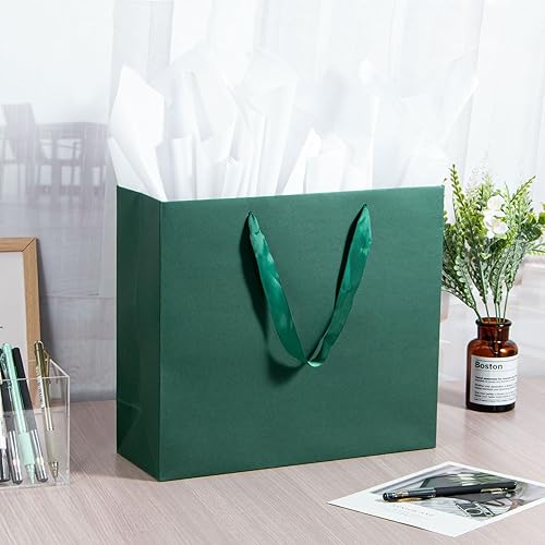Miniatura 9 de driew Bolsas de regalo grandes de color verde oscuro, paquete de 12 bolsas de regalo extra grandes de color verde oscuro, asas de cinta, bolsas de